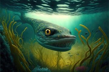 The mysterious world of eels underwater. Generative 