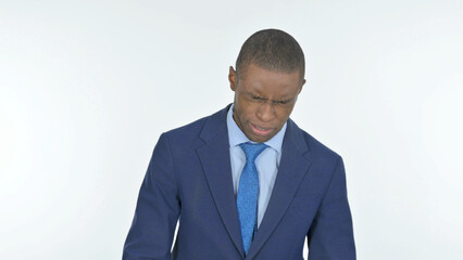 Sad African Businessman Crying on White Background