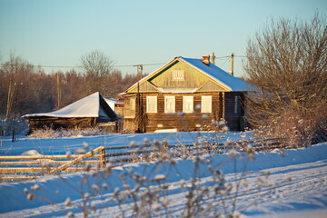 Village house on a sunny January day.