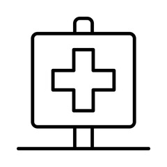 Obraz premium Hospital Isolated Silhouette Solid Line Icon with hospital, roads, sign, traffic, transport, vehicles Infographic Simple Vector Illustration