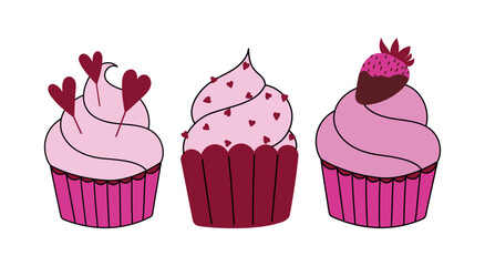 Cute Valentines Day Cupcakes Vector Illustration