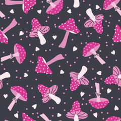 Mushroom Cute Seamless pattern Vector design, Valentines day repeat pattern