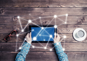 Concept of social communication and networking with social connection lines