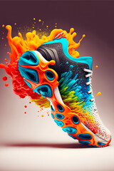 still shot of a sneaker with color splash - generative AI