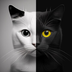 Black and white cat diptych