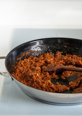 Pasta with bolognese sauce, cooking process