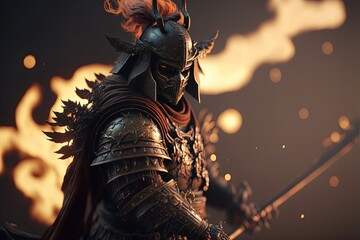 Warrior samurai in heavy armour. Ronin samurai fantasy character. Generative Ai.