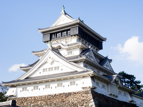 Kitakyushu, Japan - October 29, 2016: White tower of Kokura castle in Fukuoka prefecture