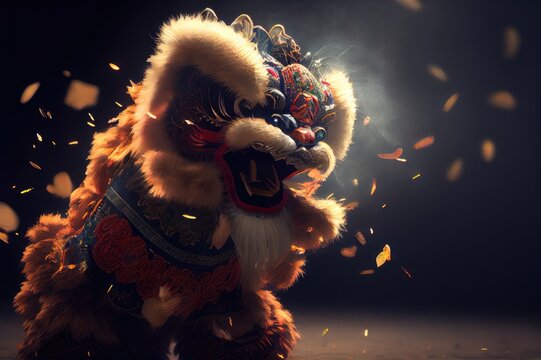 Lunar Chinese New Year Festival Lion Dance Celebration Background Image	
