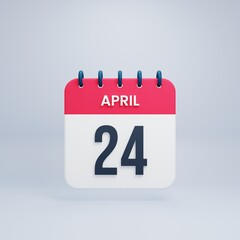 April Realistic Calendar Icon 3D Rendered Date April 24