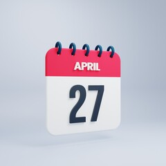 April Realistic Calendar Icon 3D Rendered Date April 27