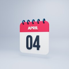 April Realistic Calendar Icon 3D Rendered Date April 04