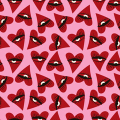 Valentines Day pattern with ugly funky hearts. Groovy cute love characters. illustration in doodle style