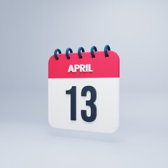 April Realistic Calendar Icon 3D Rendered Date April 13