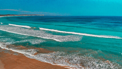 Kangaroo Island, Australia. Pennington Bay waves and coastline, aerial view from drone
