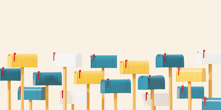 Row of mailboxes on copy space beige background