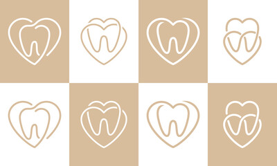 dental care logo. simple minimalist love heart tooth line inspiration vector design.