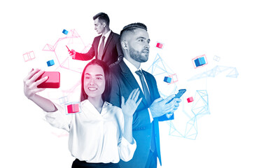 Group of business people work together having online conference