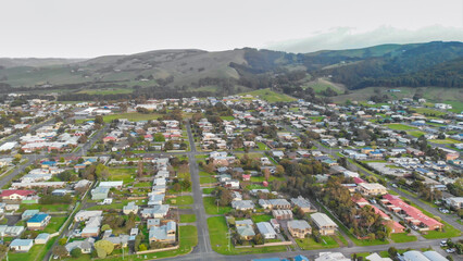Amazing aerial view of Apollo Bay coastline, Great Ocean Road - Australia