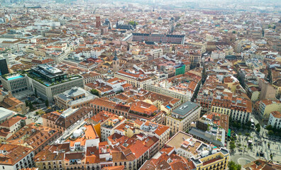 Obraz premium Madrid, Spain. Aerial view of city center. Buildings and main landmarks on a sunny day