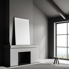 Corner view on dark living room interior with empty poster