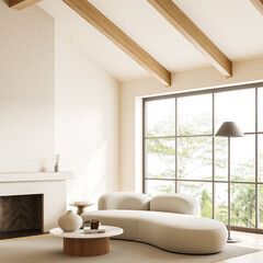 Corner view on bright living room interior with sofa