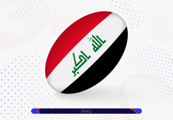 Rugby ball with the flag of Iraq on it. Equipment for rugby team of Iraq.