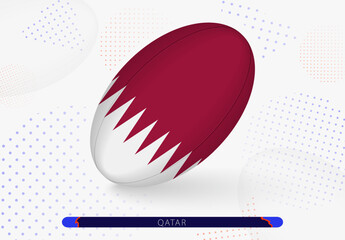 Rugby ball with the flag of Qatar on it. Equipment for rugby team of Qatar.
