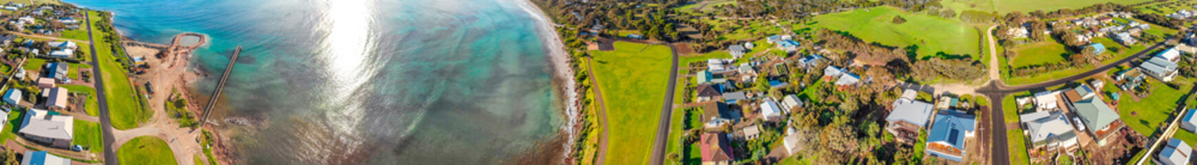 Aerial view of Emu Bay homes in Kangaroo Island, South Australia