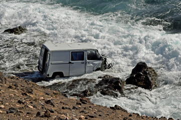 Accident  , truck rolls off cliff n to  in sea 