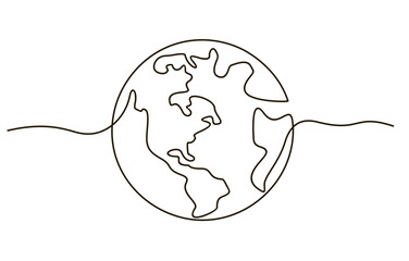 Globe. Earth globe one line drawing of world map minimalist vector illustration isolated on white background. Continuous line drawing.