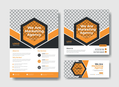 Business agency flyer design template. social media post, flyer, facebook cover template for marketing agency. online agency flyer, post and cover design set