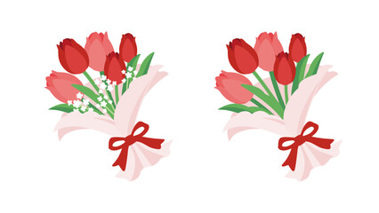 赤色のチューリップとかすみ草のブーケ