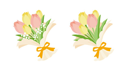 黄色のチューリップとかすみ草のブーケ