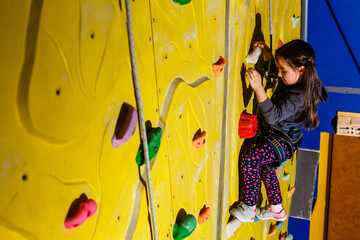 Little Girl Climbing Rock Wall