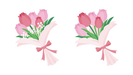 Bouquet of tulips in pink and red with baby's breath.