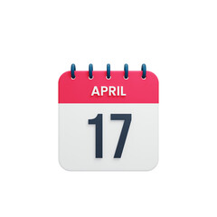 April Realistic Calendar Icon 3D Rendered Date April 17