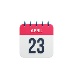 April Realistic Calendar Icon 3D Rendered Date April 23