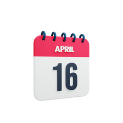 April Realistic Calendar Icon 3D Rendered Date April 16