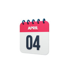 April Realistic Calendar Icon 3D Rendered Date April 04