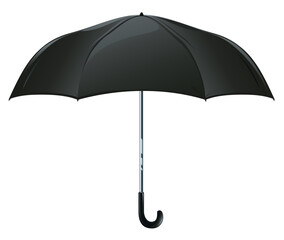 One classic male black automatic open umbrella in side view isolated illustration, rain protection © Oceloti