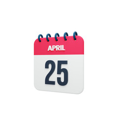 April Realistic Calendar Icon 3D Rendered Date April 25