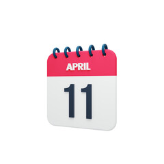 April Realistic Calendar Icon 3D Rendered Date April 11