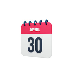 April Realistic Calendar Icon 3D Rendered Date April 30