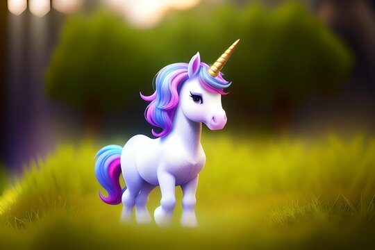 a unicorn with a rainbow mane standing in a field of grass made with generative AI made with Generative AI
