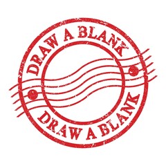 DRAW A BLANK, text written on red postal stamp.