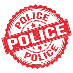 POLICE text on red round stamp sign