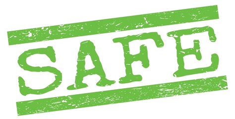 SAFE text on green lines stamp sign.
