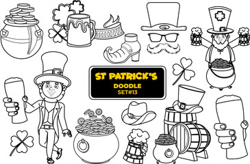 St. Patrick's Day hand drawn doodle illustration set.