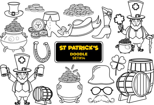 St. Patrick's Day hand drawn doodle illustration set.